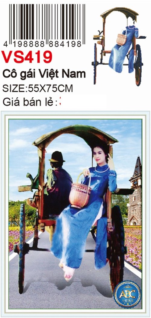 Tranh đính đá cô gái việt nam VS419 - 55 x 75 cm - chưa đính