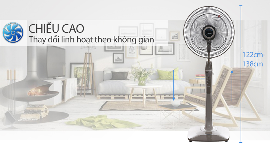 Quạt Đứng cao cấp MITSUBISHI LV16-RV CY-RD  48W, cánh 40cm, có điều chỉnh độ cao Made in Thailand HÀNG CHÍNH HÃNG