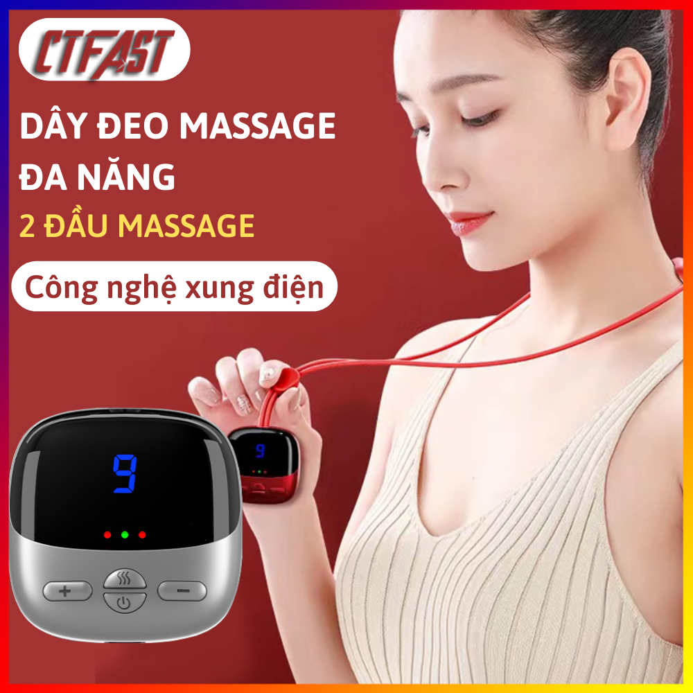 Dây đeo massage cổ vai gáy CTFAST LP-A7, máy mát xa nhiệt đa năng 2 đầu xung điện kép kết hợp 9 cường độ rung hỗ trợ giảm đau nhức mỏi cơ, thư giãn cơ thể, pin sạc, kích thước nhỏ gọn - Hàng chính hãng