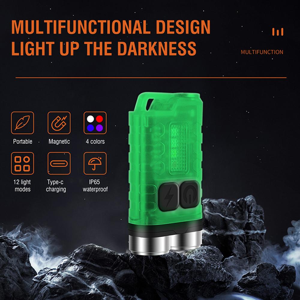 V3 Mini Flashlight LED Keychain Flashlight Rechargeable Pocket Light Waterproof with 5-Level Brightness 4-Color Light Source for Camping Hiking Emergency Use