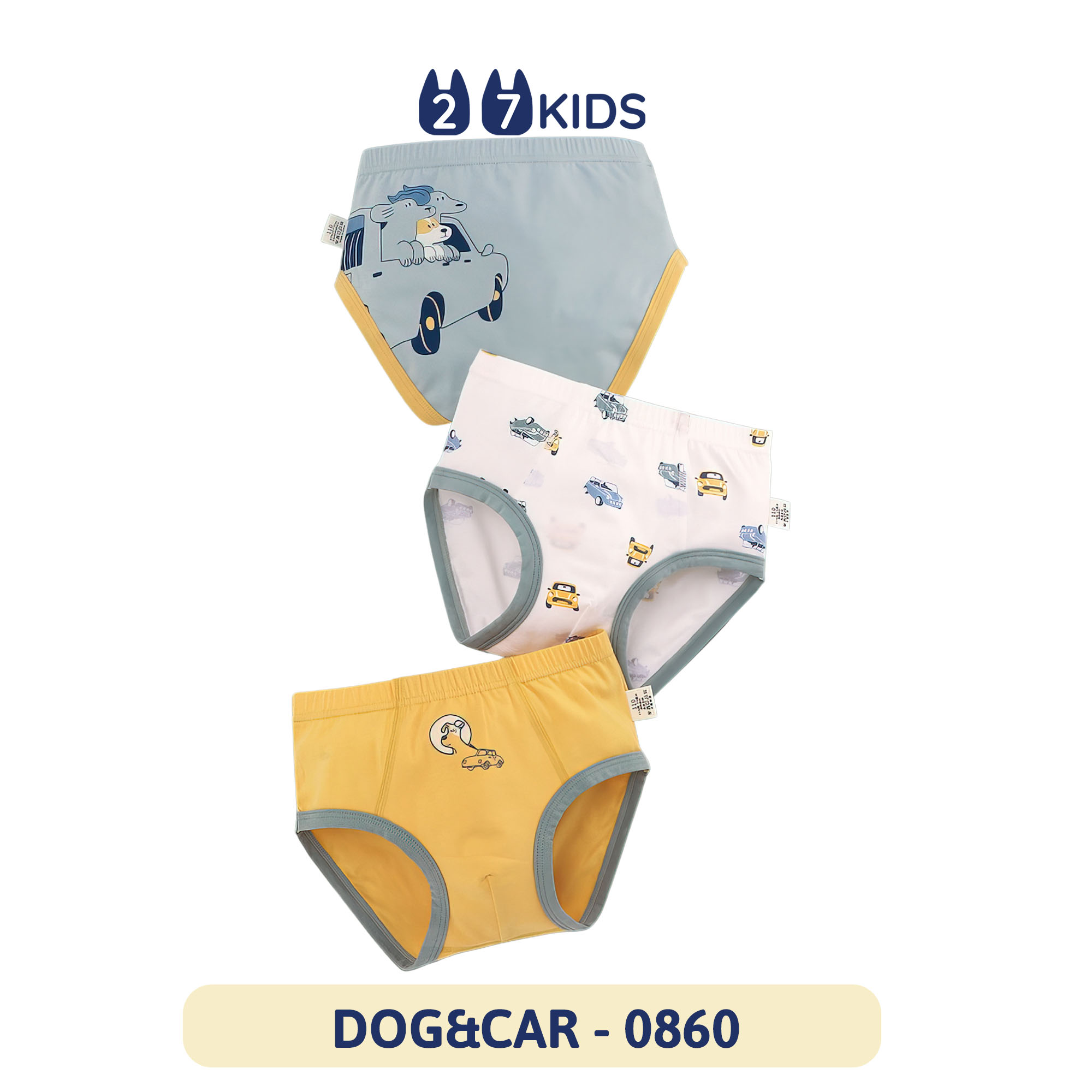 Set 3 quần lót bé trai tam giác 27kids Quần chip bé trai vải khử khuẩn công nghệ mới họa tiết dễ thương BSUW2