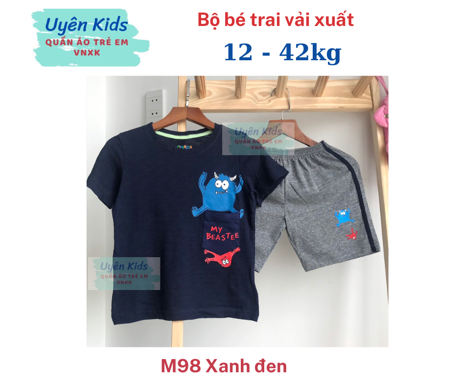 Bộ đồ vải xuất mỏng mát in hoạt hình cho bé trai 12-42kg