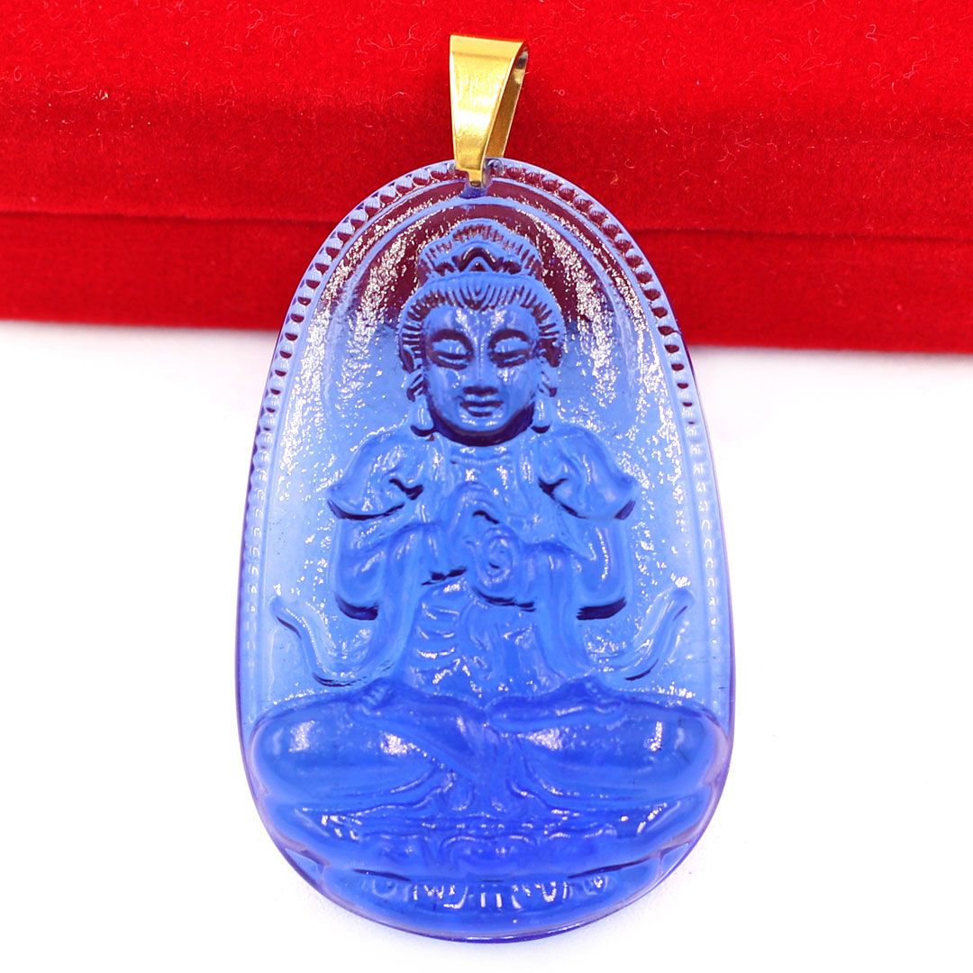 Mặt Dây Chuyền Phật Đại Nhật Như Lai Đá Pha Lê Xanh Dương Size Nhỏ 3.6cm & Size Lớn 5cm - Tặng Kèm Móc Inox - Phong Thủy 868 - May Mắn - Bình An