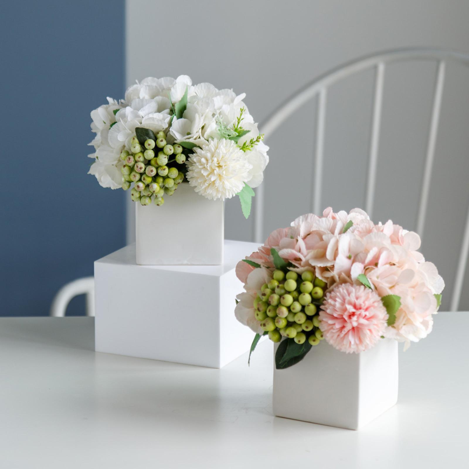 2x Artificial Silk Flowers Fake Hydrangea Garden Wedding Decor with Vase
