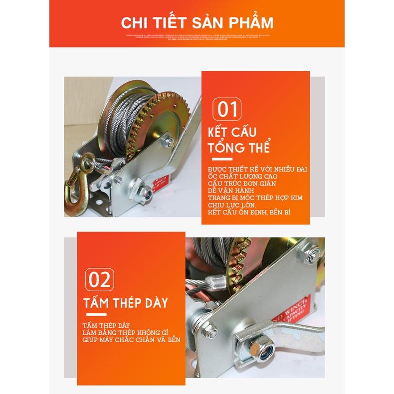 Tời Quay Tay 2000lbs Bánh Răng Đồng Tải Trọng 908 Kg, Cáp 10M