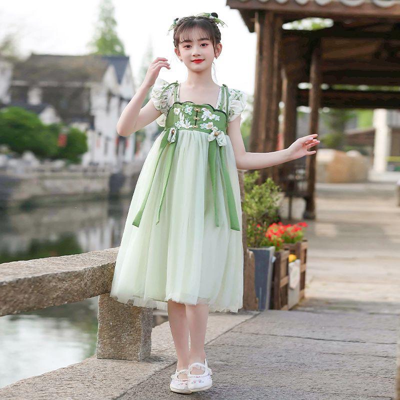 CHENGRUI Trang phục mùa hè cổ điển của cô gái ăn mặc mùa hè 2023 váy trẻ em mùa hè cô gái lớn Đường ăn mặc mùa hè ngắn tay áo