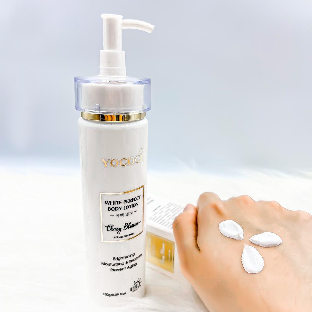 Bộ 3 sản phẩm Yococi Perfect gồm 1 serum dưỡng trắng da 20ml, 1 kem dưỡng trắng body 150g & 1 nước tẩy trang 150ml