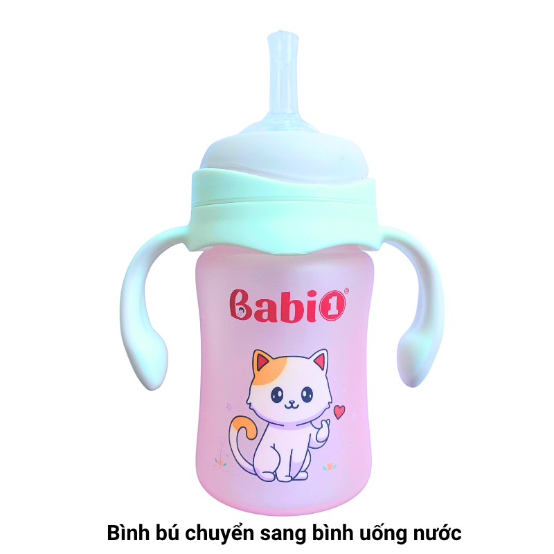 Bình Sữa Cổ Rộng Babi 1 Thuỷ Tinh Bọc Silicon Chống Vỡ Và Cảm Biến Nhiệt Độ - Dung tích 240ml - Cho trẻ từ 12 tháng tuổi