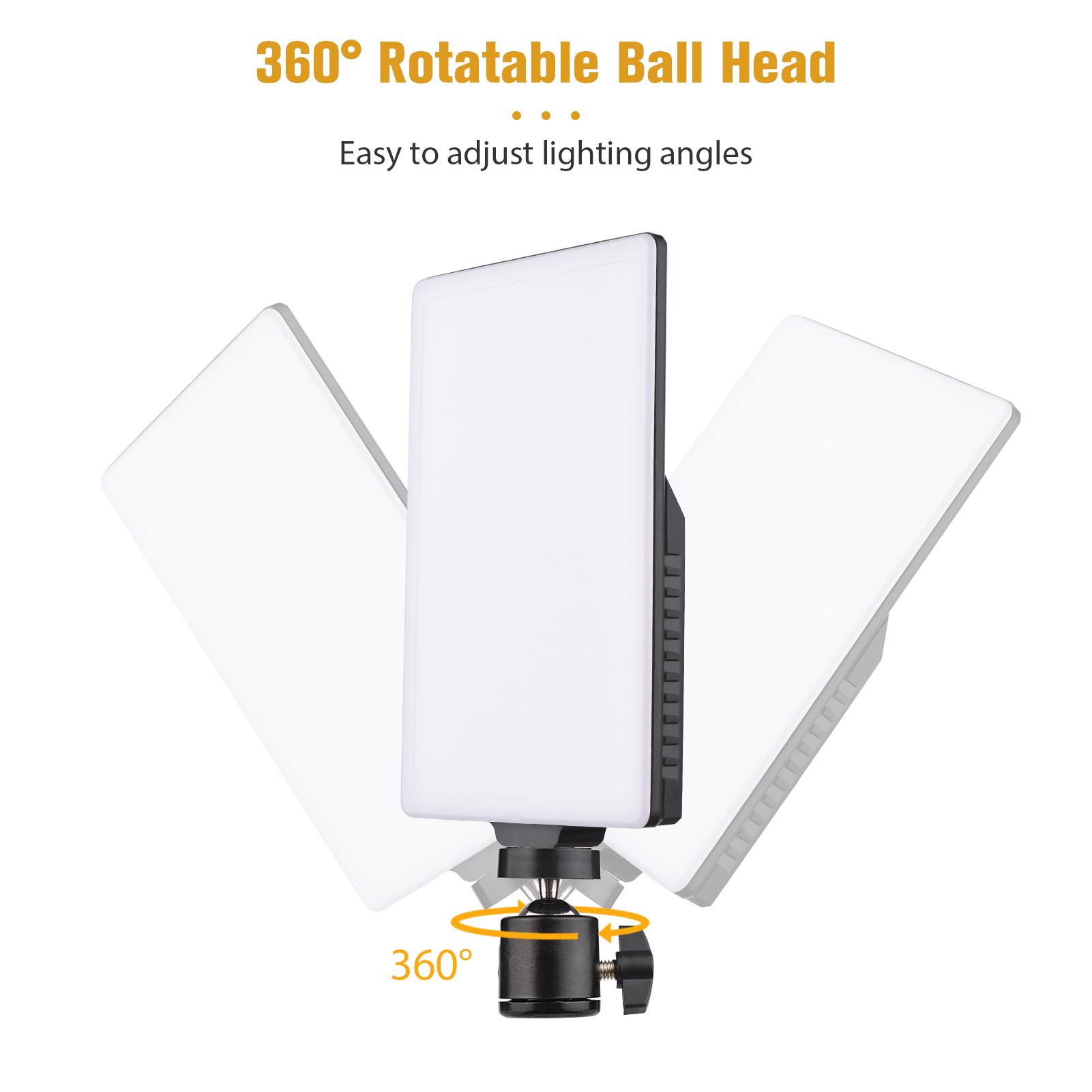 12W LED Video Light Photography Light 144PCS Lamp Beads Bi-Color Temperature 3200K-5600K with Ball Head for Gaming Live