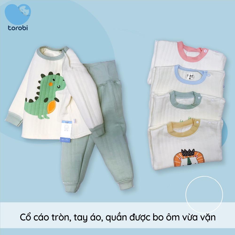 Bộ Chần Bông Ba Lớp Cạp Cao Mềm Mại Ấm Áp Cho Bé 9-16kg