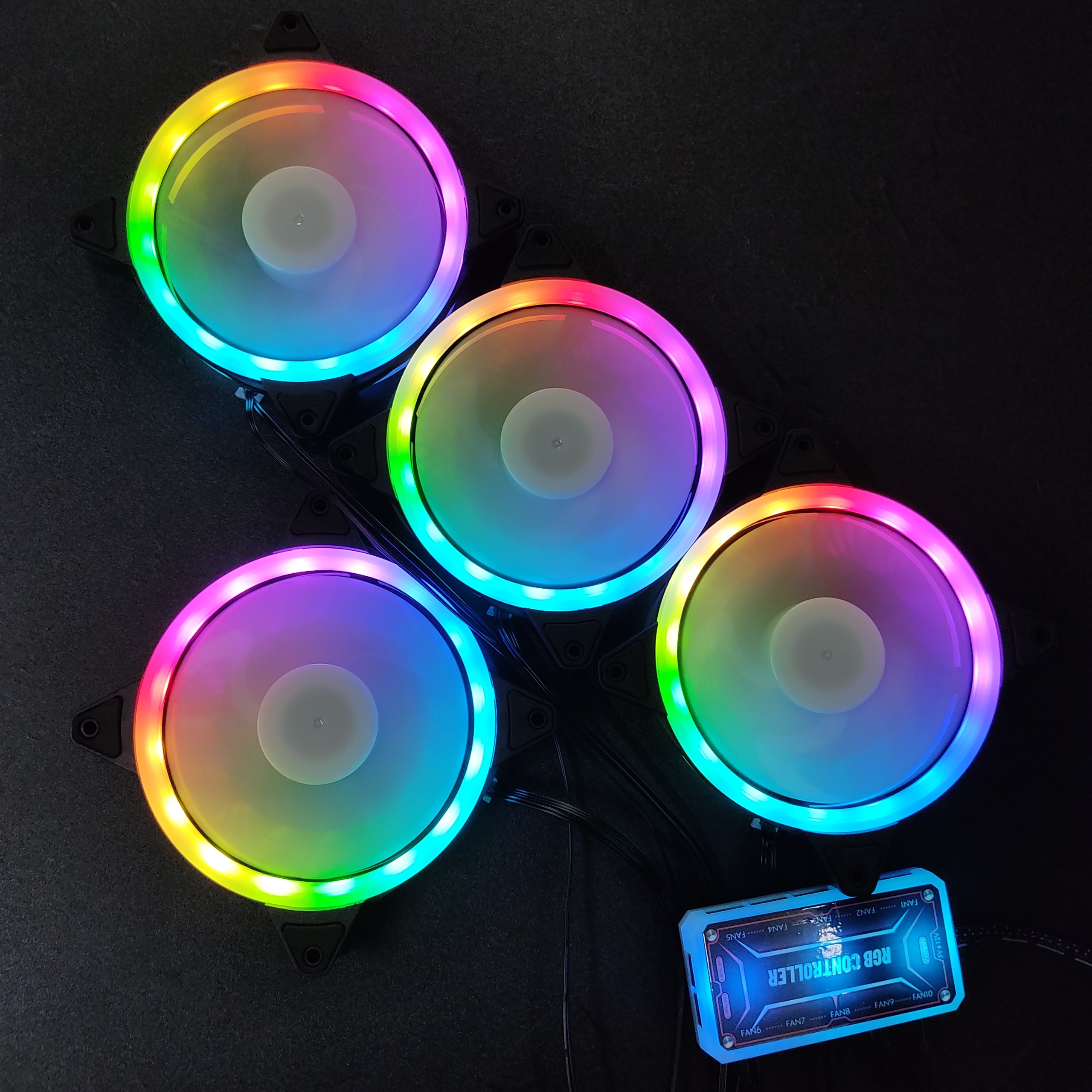 4 Quạt Tản Nhiệt, Fan Case KNC V2 Led RGB Dual Ring đồng bộ Hub điều khiển