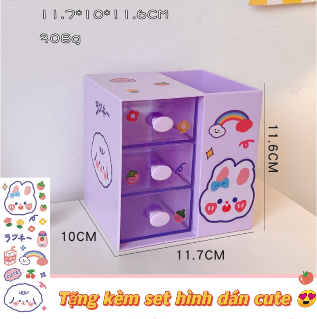 Ống đựng bút 5 ngăn để đồ dùng mỹ phẩm đẹp hình hộp mini trang trí bàn học sinh dễ thương TẶNG hình dán cute