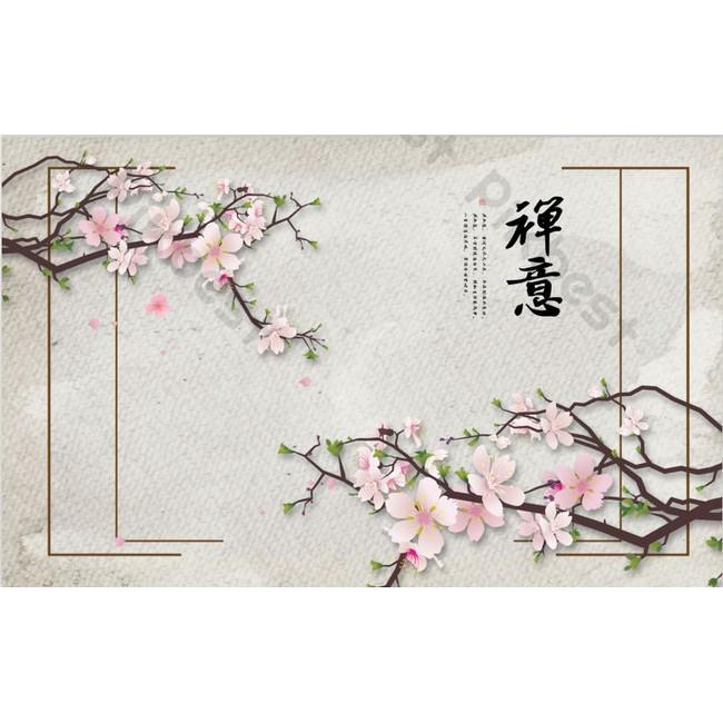 Tranh dán tường Hoa đào hoài cổ, tranh dán tường 3d hiện đại MS1338193