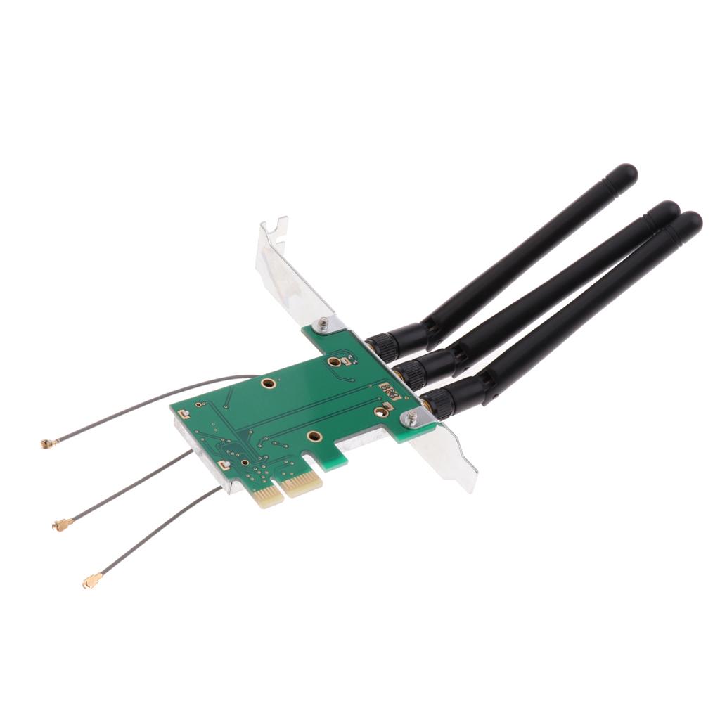 480MB/s Laptop Mini PCI-e to PCI-e 1X Wireless Adapter Wifi LAN Card & Antenna