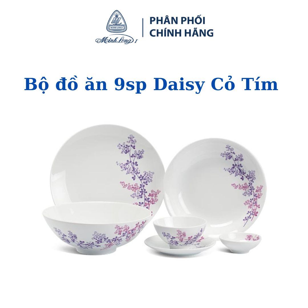 Bộ đồ ăn 09 sản phẩm - Daisy - Cỏ Tím - Gốm sứ cao cấp Minh Long - Làm quà tặng đối tác, tân gia, gia đình