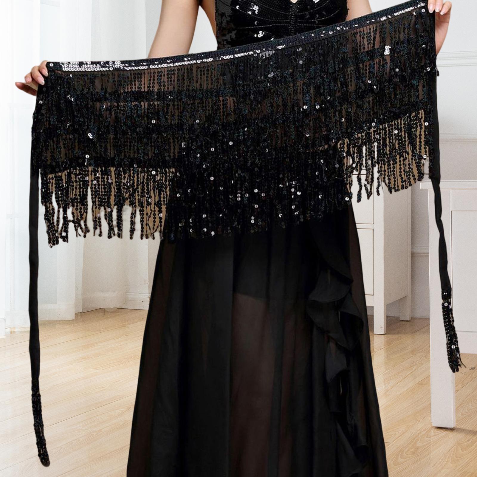 Belly Dance Skirt Belt Sequined Tassel Costume for Performance Party Rave