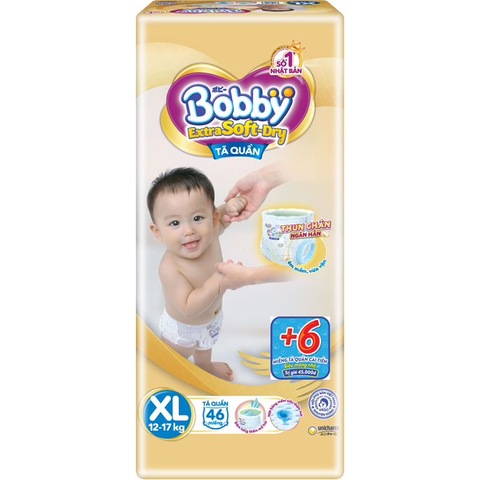 Tã quần cao cấp Bobby Extra Soft Dry thun chân ngăn hằn XL46 + 6