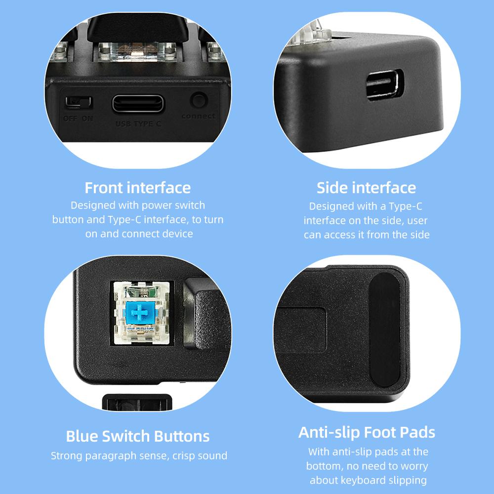 MK321BT 3-key Mini Customized Keyboard with Mechanical Blue Switch USB+BT Dual-mode Connection for Office Game Multimedia White