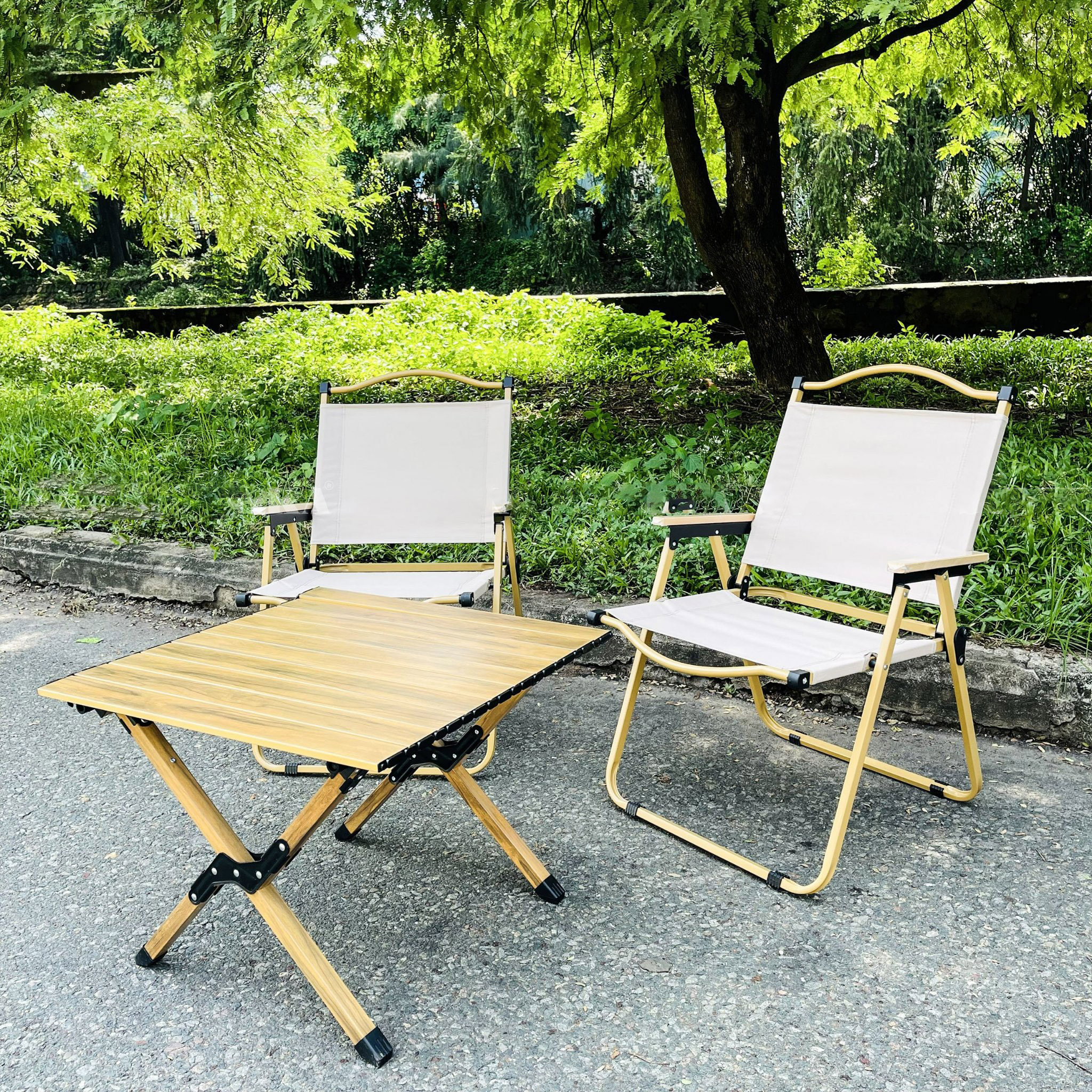 Bàn gấp gọn picnic, dã ngoại, camping nhôm giả vân gỗ SUMIKA KT60 siêu tiện lợi, kích thước 60cm