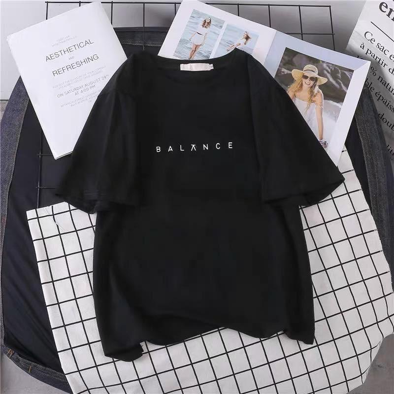 Áo thun tay lỡ Unisex Freesize đen trắng BALANCE