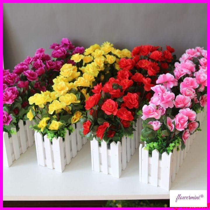 Giỏ gỗ cắm hoa lá giả hình hàng rào dài 50cm màu trắng trang trí chân tường, hành lang, ban công đẹp