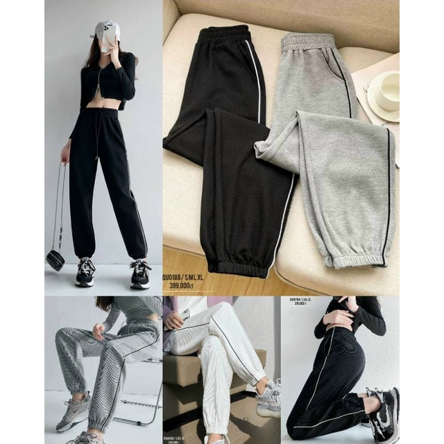 Quần jogger unisex thể thao chạy viền , quần ống rộng kiểu dáng jogger mặc nhà nam nữ vải TỔ ONG mềm mại