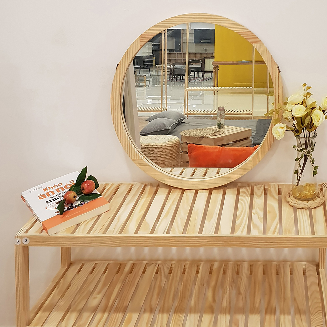 Gương Tròn Treo Tường Vuadecor Gương Tròn Viền Gỗ Thông Mỹ - Circle Mirror