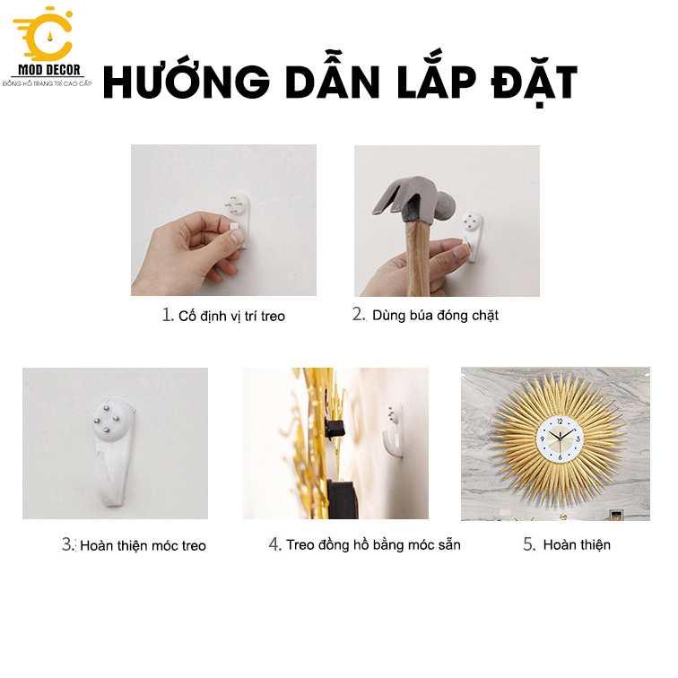 Đồng hồ treo tường kim trôi hoa vàng BF008 decor phòng khách sang trọng