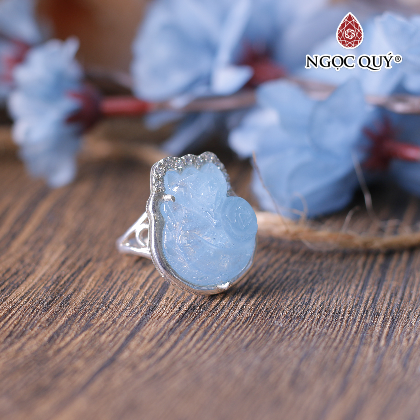 Nhẫn bạc hồ ly đá Aquamarine hải lam ngọc mệnh thủy, mộc - Ngọc Quý Gemstones