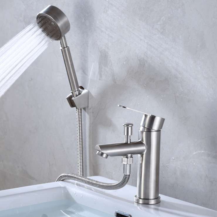 Bộ vòi liền sen (Vòi Lavabo + Bát sen + Dây sen + Giá treo) SUS304 + 2 dây cấp - Cao cấp ITALIA