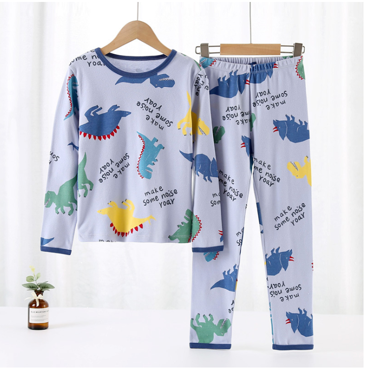 Bộ Cotton dài tay thu đông bé trai hình khủng long mẫu mới 2022của hãng Kids Mam&Dad cho bé 3-15 tuổi