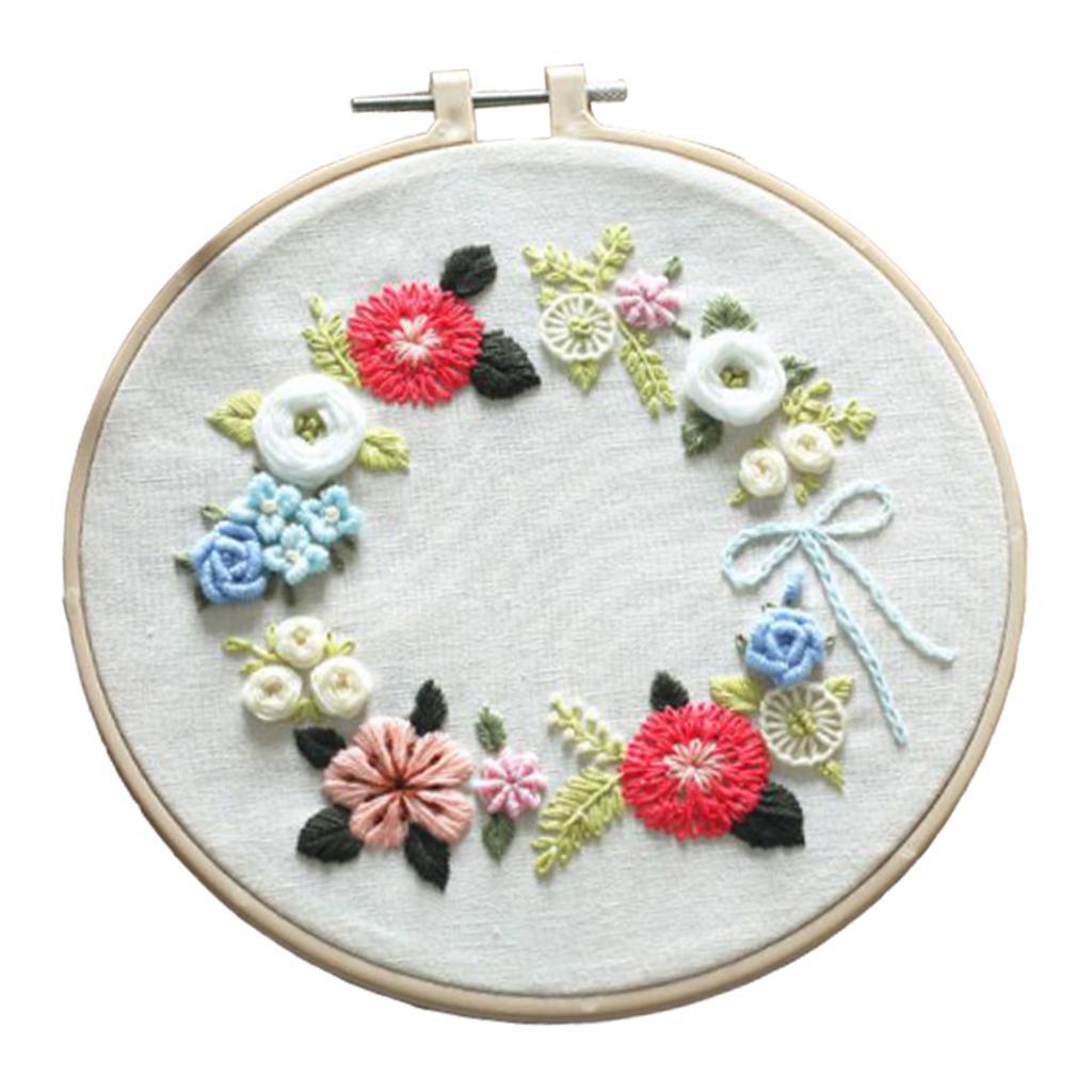 Flower Embroidery Kit Hoop Pre-printed Cross Stitch Beginners Floss  Kits