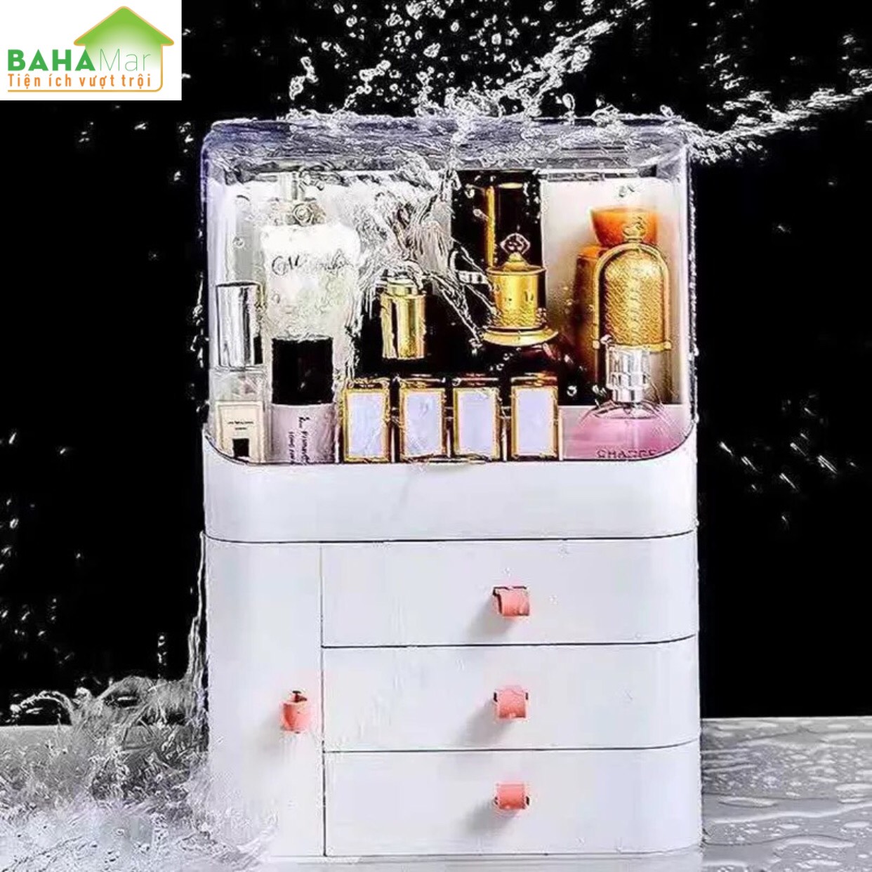 HỘP ĐỰNG MỸ PHẨM, TRANG SỨC NHIỀU NGĂN TIỆN SỬ DỤNG "BAHAMAR" Trong lòng hộp rộng, để công suất lớn, có không gian để cọ trang điểm, Có ngăn chuyên dụng đặt son môi,