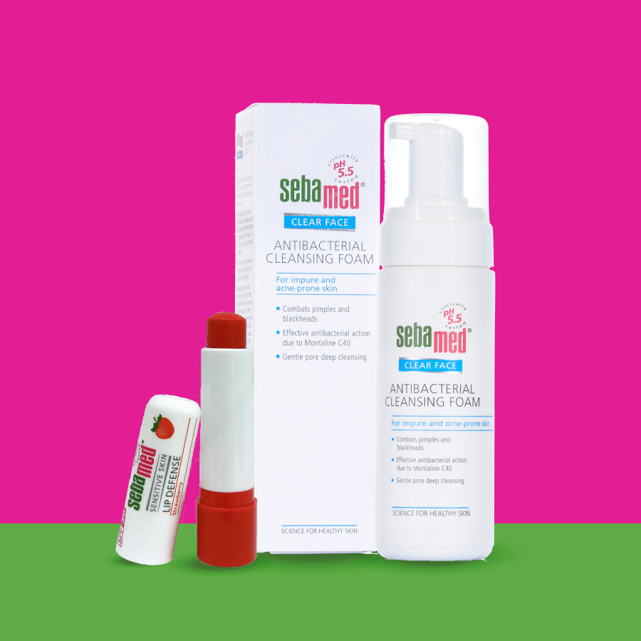 [Combo] Son dưỡng môi có màu Sebamed SPF30 giao màu ngẫu nhiên và Sữa rửa mặt tạo bọt kháng khuẩn Sebamed pH5.5 (Nhập khẩu 100% từ Đức)