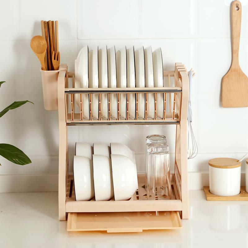 2021 Mới 2 Lớp Món Ăn Điện Món Giá Treo Bồn Rửa Chén Nhà Tổ Chức Món Phơi Lật Số Để Bàn Món Ăn Điện Phụ Kiện Nhà Bếp
