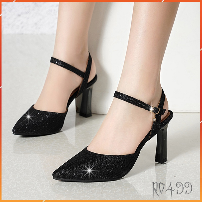 Giày sandal nữ cao gót đế cao 7 phân hàng hiệu rosata hai màu đen vàng cao cấp ro499