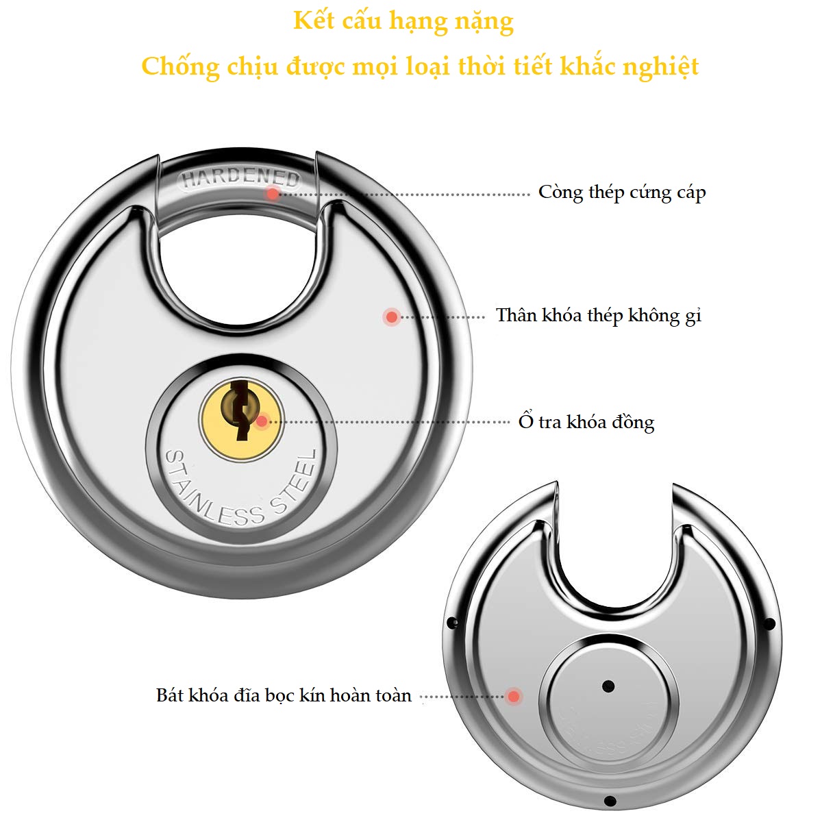 Ổ khóa đĩa tròn chống trộm, chống cắt vỏ inox cao cấp không gỉ, dành cho xe đạp, xe máy, nhà kho, cửa sổ, hộp lưu trữ, đường kính vòng khóa 9,5mm