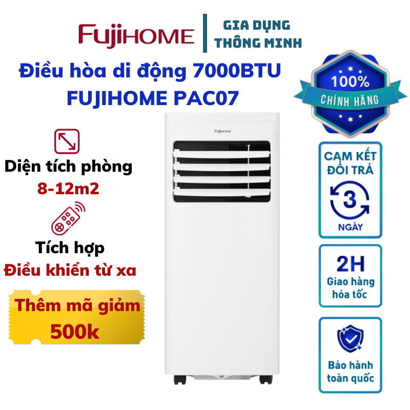 Máy lạnh đứng di động nhập khẩu Fujihome, Hàng chính hãng, Điều hòa thông minh làm lạnh 7000 - 14000BTU, Kết nối wifi, Điều khiển qua app, Bảo hành điện tử toàn quốc 24 tháng