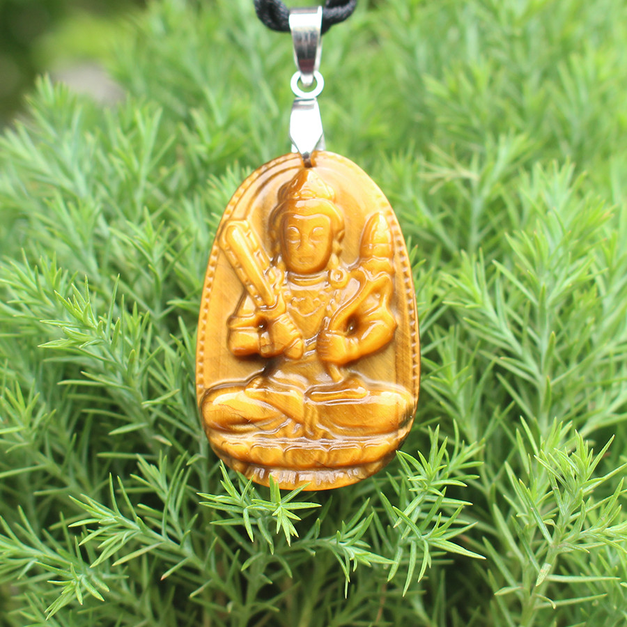 Mặt Dây chuyền Phật Hư Không Tạng Bồ Tát, cho tuổi Dần, Mệnh Thổ, Đá Mắt hổ, Cỡ nhỏ AKO2