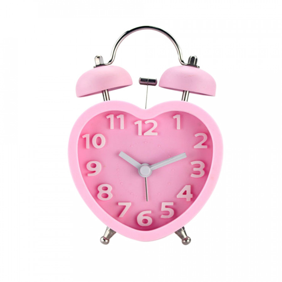 Alarm Clock Portable Double Bell Heart-Shaped Lazy Person Children - Pink One Size