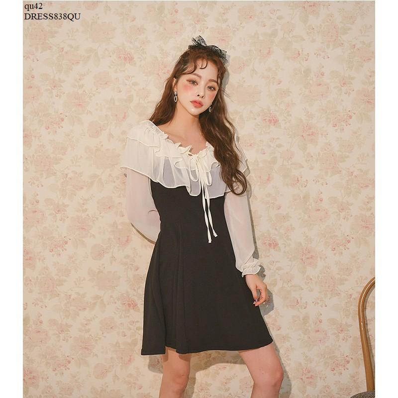 DRESS752 ĐẦM NỮ NHÚN BÈO TAY DÀI