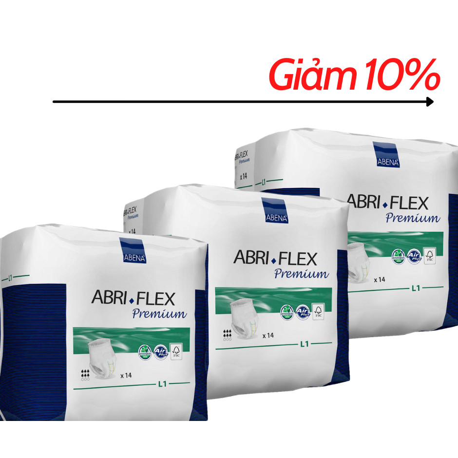 Combo 3 Bịch Tã Dán Người Lớn Abena Abri Flex Premium L1 - Nhập khẩu Đan Mạch (Gói 10 Miếng)