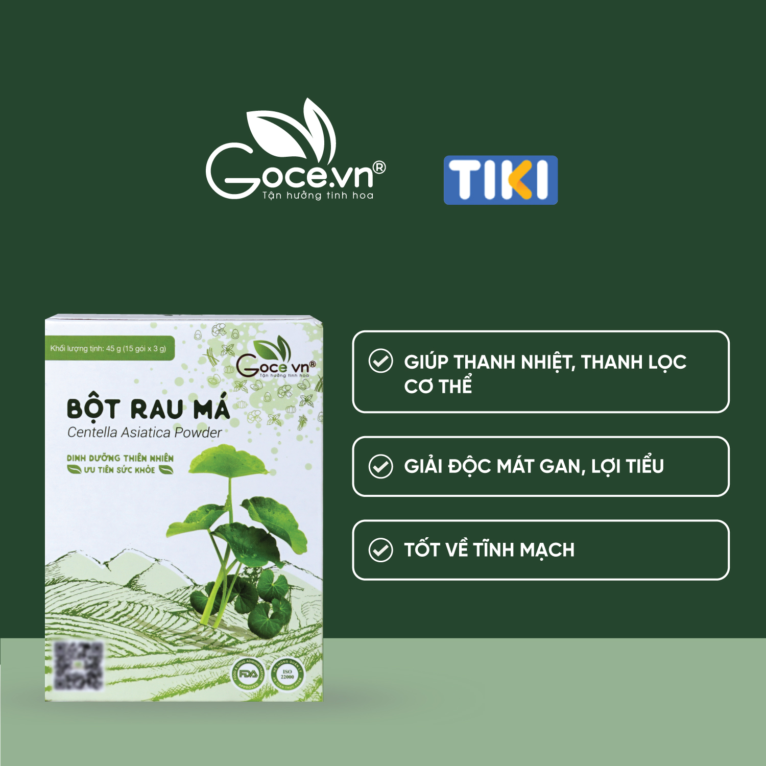 Bột rau má nguyên chất Goce - 45g (15 gói x 3g) ST