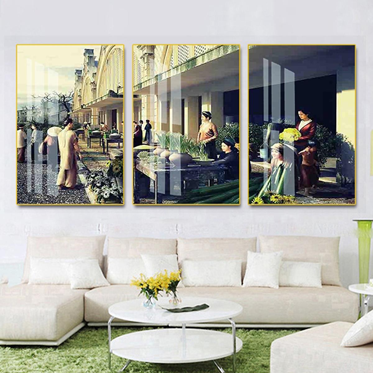 Tranh Tráng Gương Sang Trọng Treo Tường Hiện Đại _ Tranh Bộ 3 Phong Cảnh Đồng Quê
