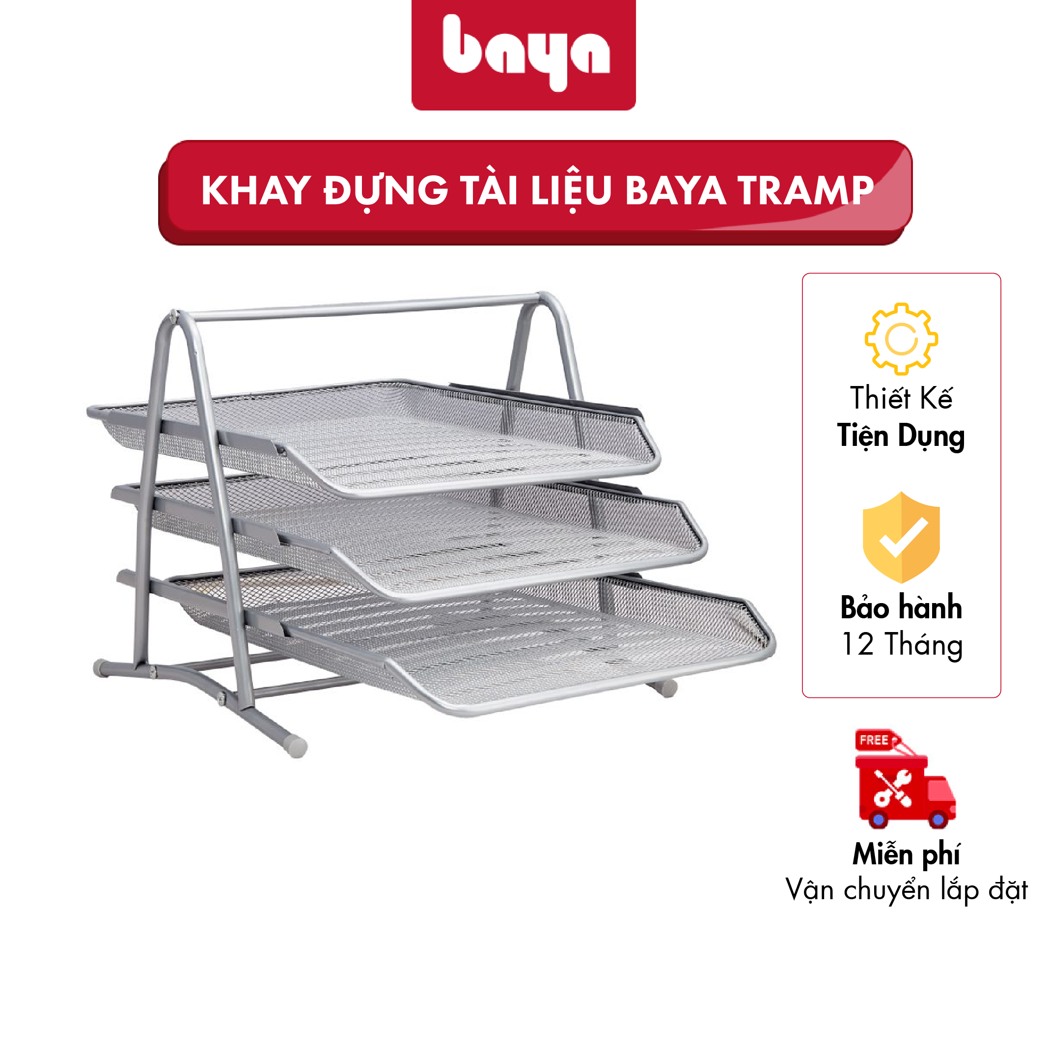 Khay Đựng Tài Liệu BAYA TRAMP Làm Từ Chất Liệu Kim Loại Phủ Sơn Bền Chắc, Thiết Kế Nhiều Tầng Và Phần Quai Xách Giúp Di Chuyển Dễ Dàng 1099416