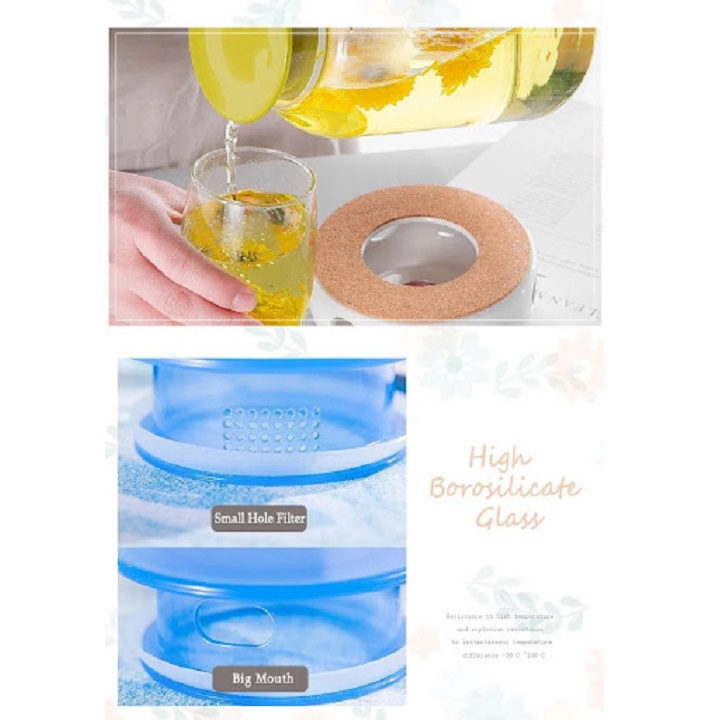 Bộ Bình Thủy Tinh Chịu Nhiệt 1.3 LÍT TẶNG KÈM 6 Cốc Thủy Tinh  Cao Cấp