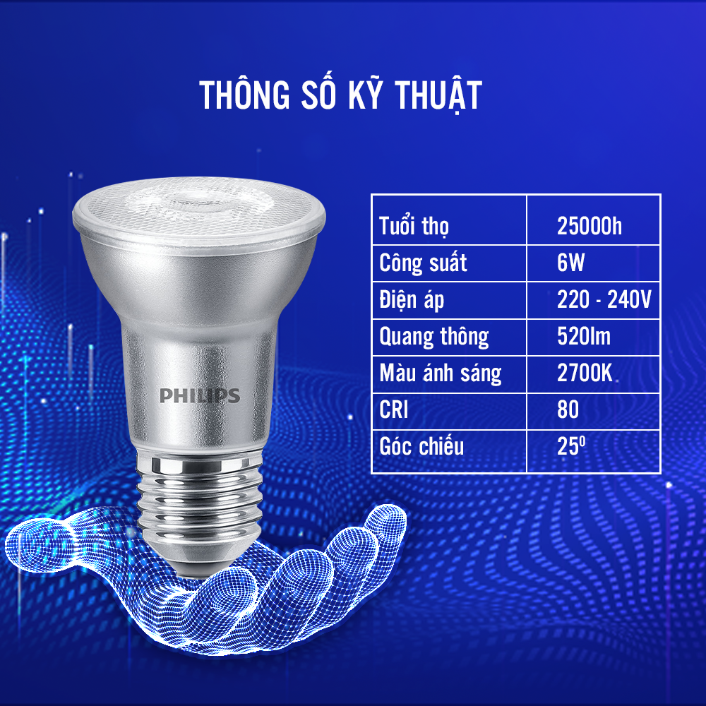 Bóng đèn Philips MAS LEDspot D 6-50W E27 827 PAR20 25D - Màu ánh sáng vàng 2700K