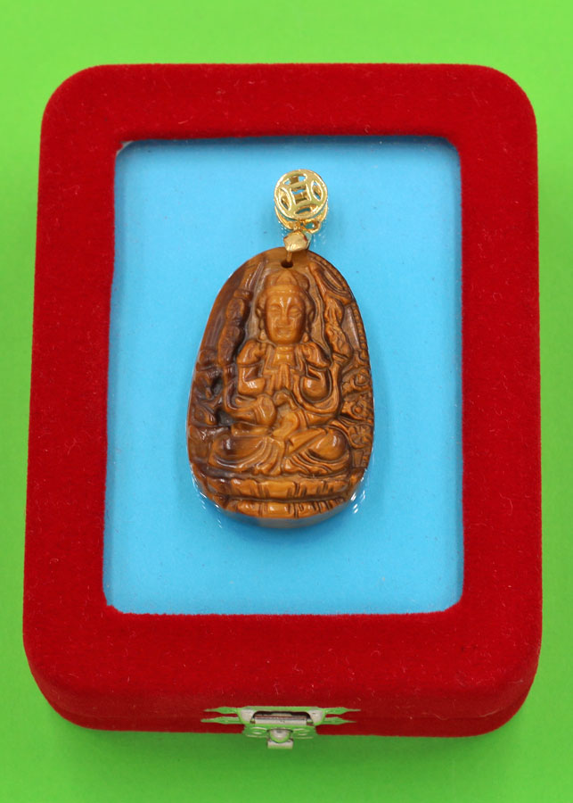 Mặt Phật - Thiên Thủ Thiên Nhãn - đá mắt hổ 3.6cm - kèm hộp nhung - tuổi Tý.