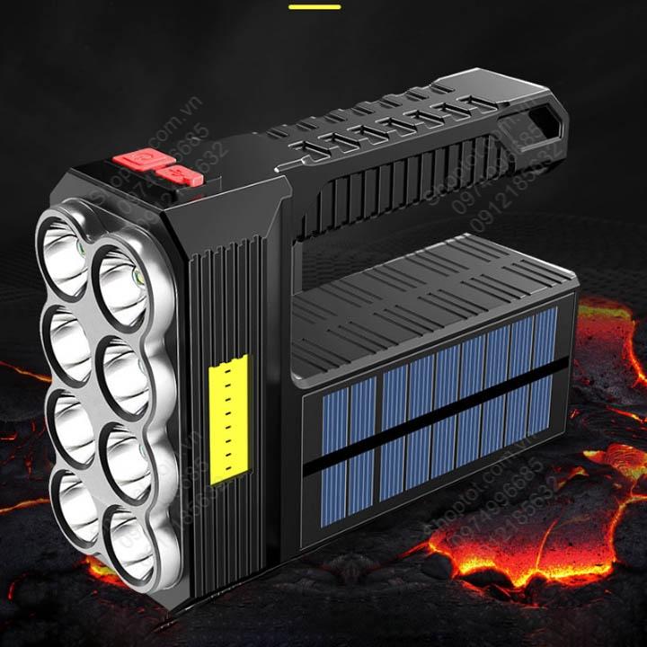 Đèn Pin LED cầm tay năng lượng mặt trời, với 8 pha siêu sáng, pin sạc gắn bên trong
