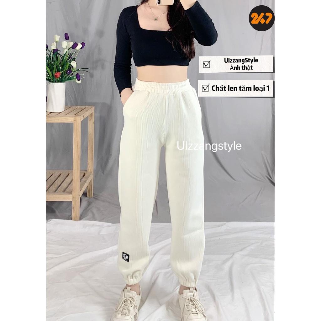 Quần Jogger Bo Gấu Trơn Len Tăm Nữ Unisex